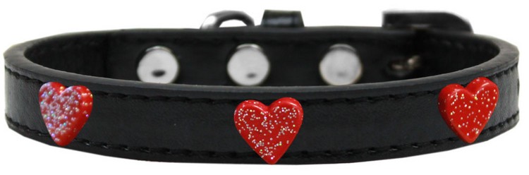 Red Glitter Heart Widget Dog Collar Black Size 10